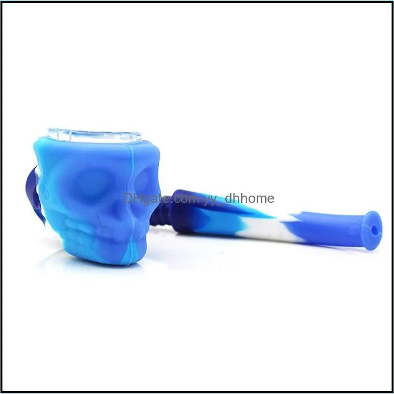 silicone pipes camo skull shaped tobacco pipe with glass bowl unbreakable hand pipes smoking accessories assorted colors dsl-yw1398
