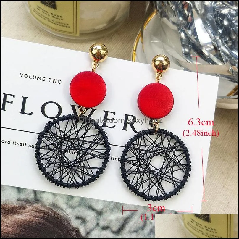 fashion hollow mesh earrings for women girls creative big wood round gold drop earring korean style statement valentine`s day