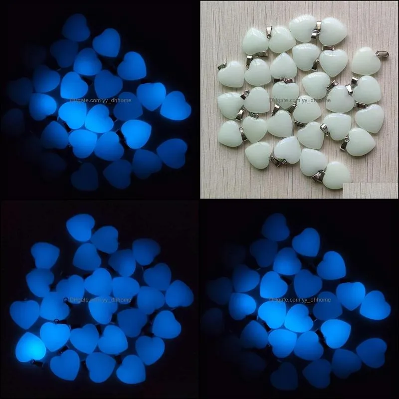 fashion charms love heart blue luminous glow light stone pendants for necklace jewelry making