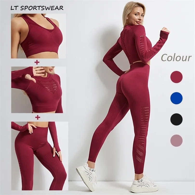 Women Seamless Yoga Set Butt Lift Leggings Crop Top Sports Clothes Female Gym Clothing Workout Outfit For Fitness Suits 220330