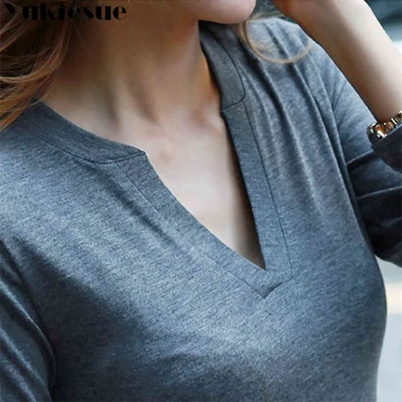 Vintage female T shirt women tops tees female tshirt for women V neck long sleeve womens shirts Plus size T shirts for women 210412