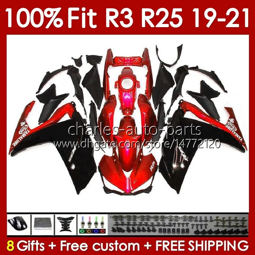 OEM Fairings dla Yamaha YZF R 3 25 YZFR3 YZFR25 2019 2020 2021 Body 141NO.89 100% FIT YZF-R3 YZF-R25 2019-2021 Ramka R3 19 20 21 Zestaw wtrysku Bodawki Black Red BLK