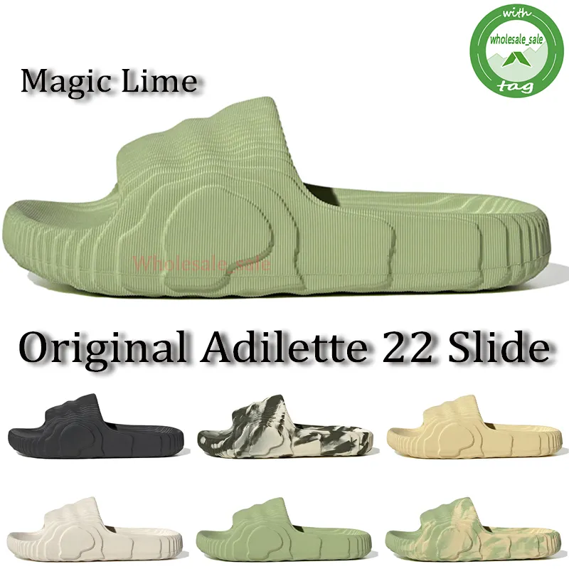 Kutu Designer 2022 Orijinal Adilette 22 Erkek Kadın Terlik Slaytları Siyah Karbon Çöl Kum Alüminyum Sihirli Kireç Sandalet Terlik Slide Sandal Scuffs 36-45