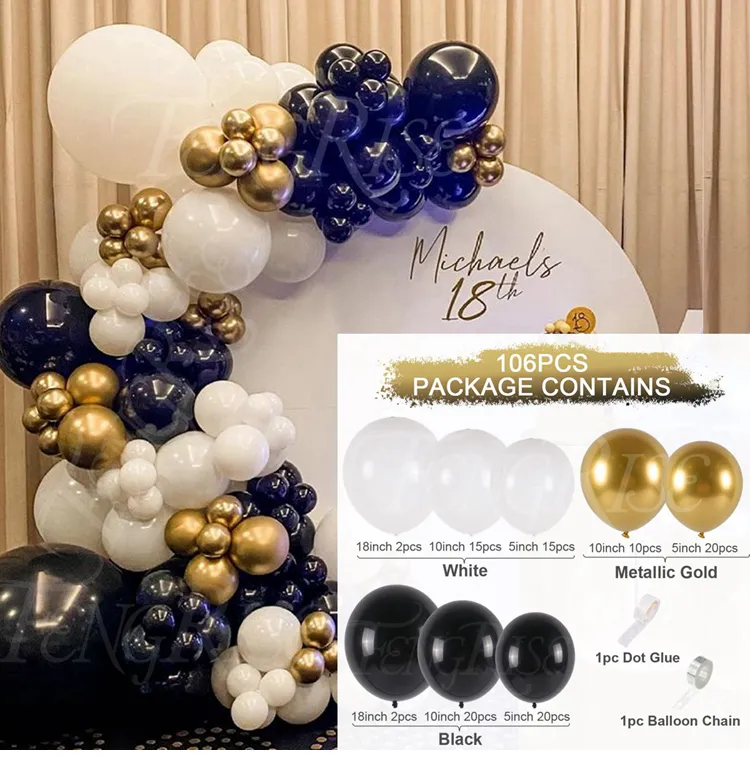 Black And Gold Balloon Arch Kit: Party Garland Decorations