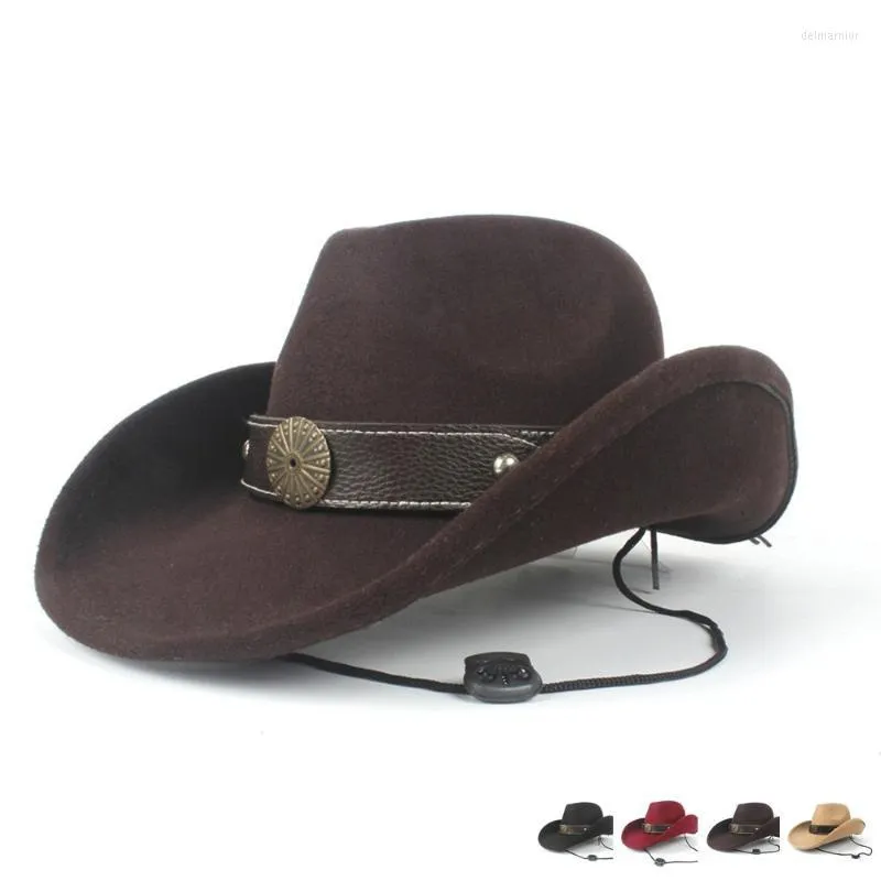 Basker kvinnor män ull ihålig västra cowboy hatt cowgirl gentleman utsättningen sombrero hombre jazz cap hästkapberets delm22
