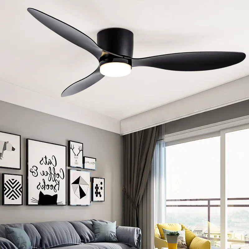 Modern Black White Low Floor DC Motor 30W Ceiling Fans Lamp 52 Inch With Remote Control Simple