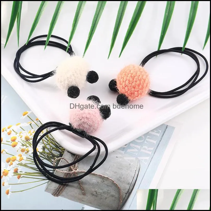 sale korean style girls cute headband soft fake fur ponytail holder rope hair accessories elastic hair rope rubber hairball jewelry