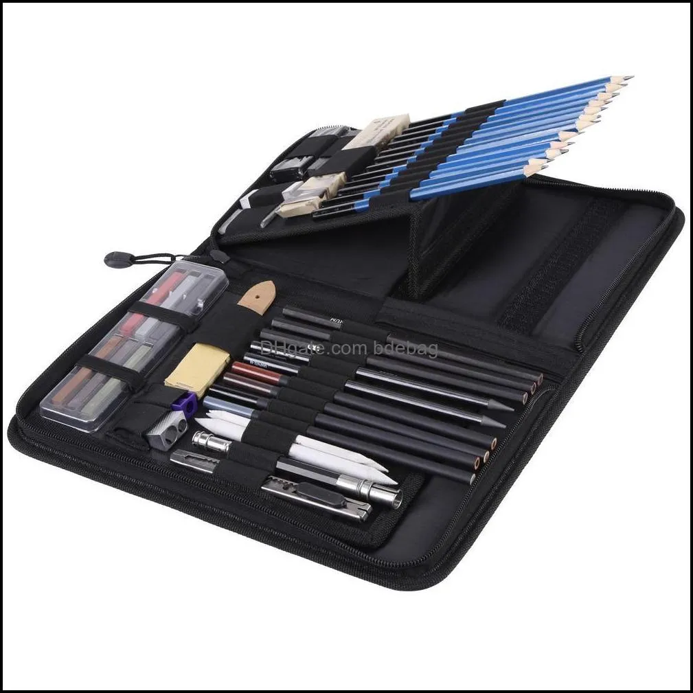 48PCS Professional Sketching Drawing Pencils Kit Carry Bag Art Painting Tool Set Student Black for Drawing Sketching and Writing