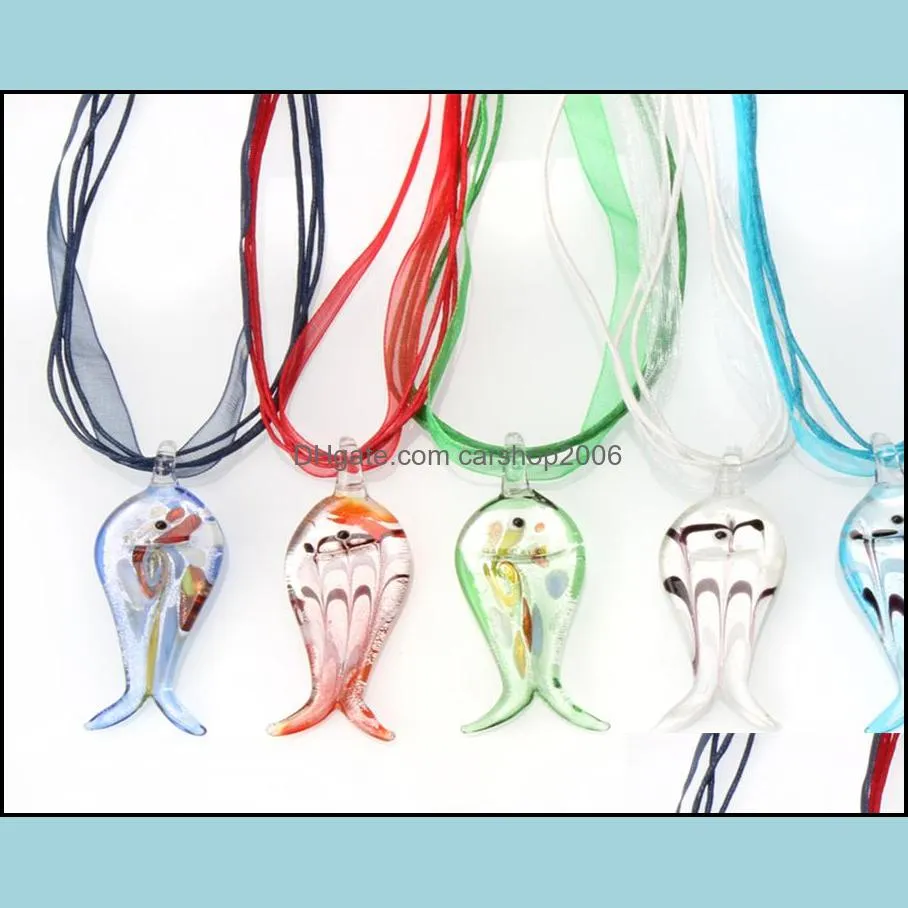 6pcs art animal glass pendant murano necklace lampwork silk rope jewelry gift