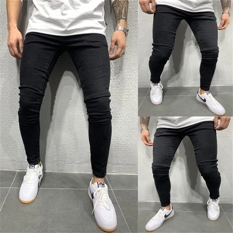 Stretch Skinny Jeans Hommes Marque Hip Hop Mens Biker Denim Pantalon Pantalon Casual Slim Fit Noir Crayon Pantalon Plus Taille S-3XL 210318