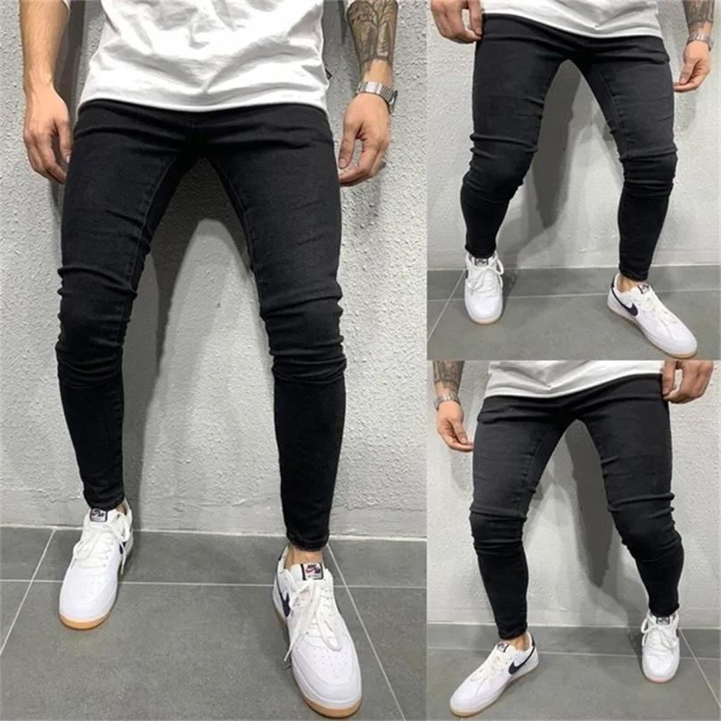 Jeans skinny de trecho Men Brand Hip Hop Mens Biker calça calças calças casuais Slim Fit Black Lápis Plus Tamanho S-3xl 210318