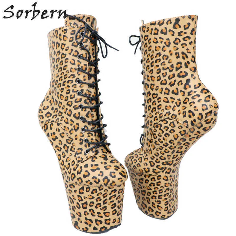 Сорберн Сексуальные леопардовые пинетки для женщин Heelless Boots Boots Platform Shoe Stripmer Polle Dance Boot зашнуровать на заказ на заказ