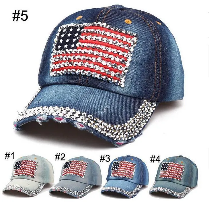 American Flag Retro  Hat Fashion Designer Diamond Studded Peaked Cap Adjustable Outdoor Travel Sun Hats