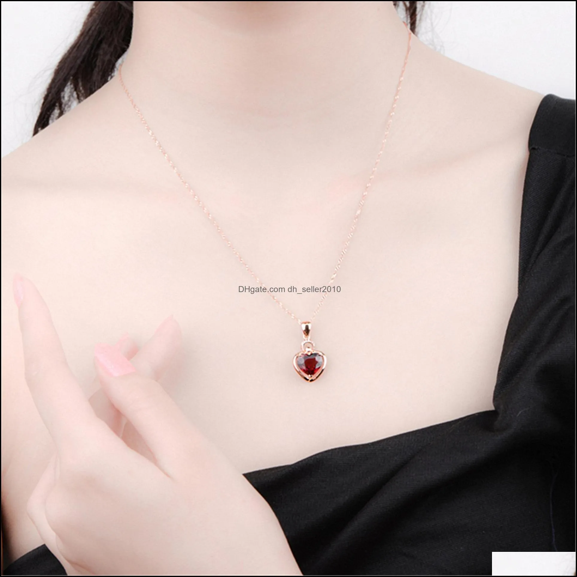valentine necklaces ladies red garnet heart crystal pendant necklace luxury necklace girl jewelry chain pendant necklace