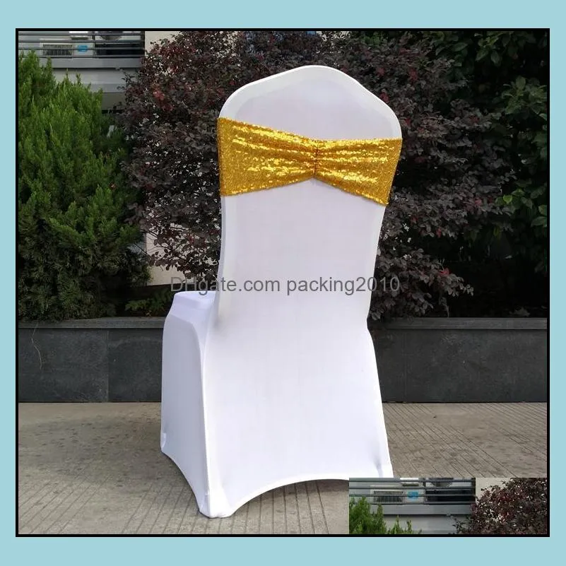 Sashes Chair Ers Home Textiles Garden Sequin Organza Band Wedding Tie Backs Props Bowknot Dhzql