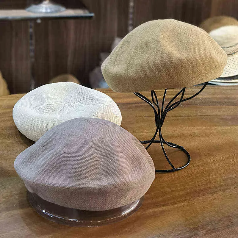 Casual Women Summer Hat Natural Flax Beret Hat Protection Sun Cap Kvinnlig bomull Bekväm andlig strandhatt Solhattar J220722