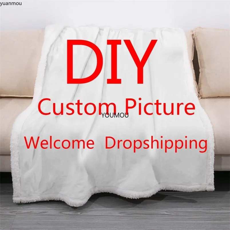 Custom Fleece Throw Blanket Thicken Warm Sherpa Blankets for Bed Sofa Customized Plush Thin Quilt Print on Demand Drop 220616