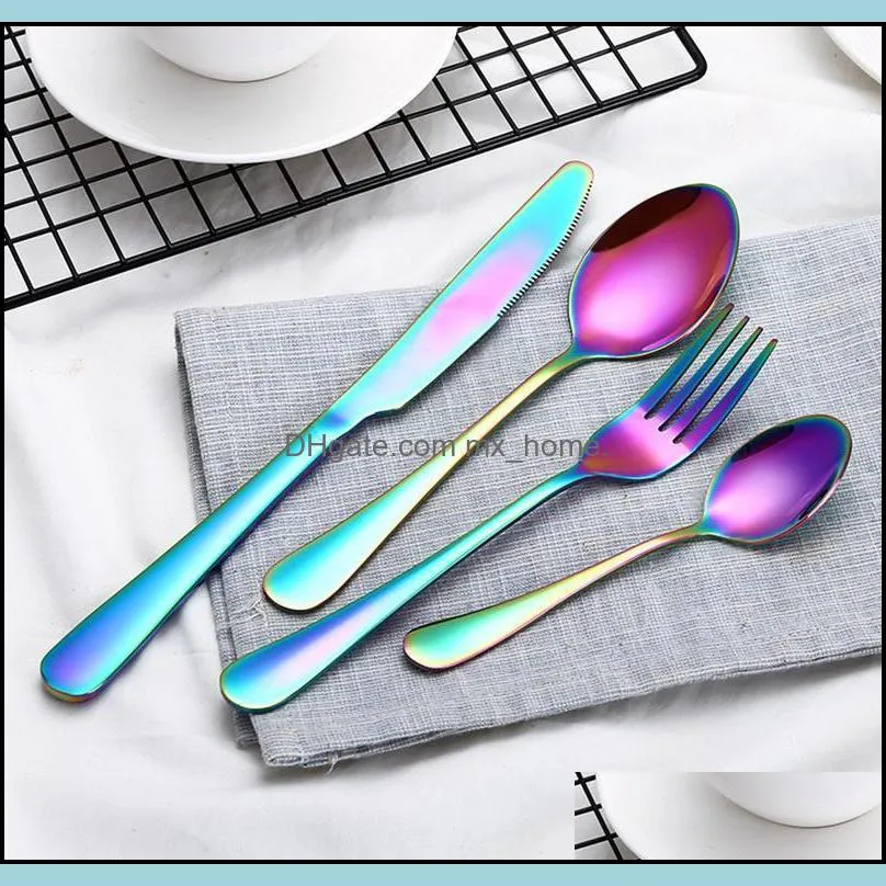 5 Colors High-grade Gold Cutlery Flatware Set Spoon Fork Knife Teaspoon Stainless Dinnerware Sets Kitchen Tableware Set 10 Choices