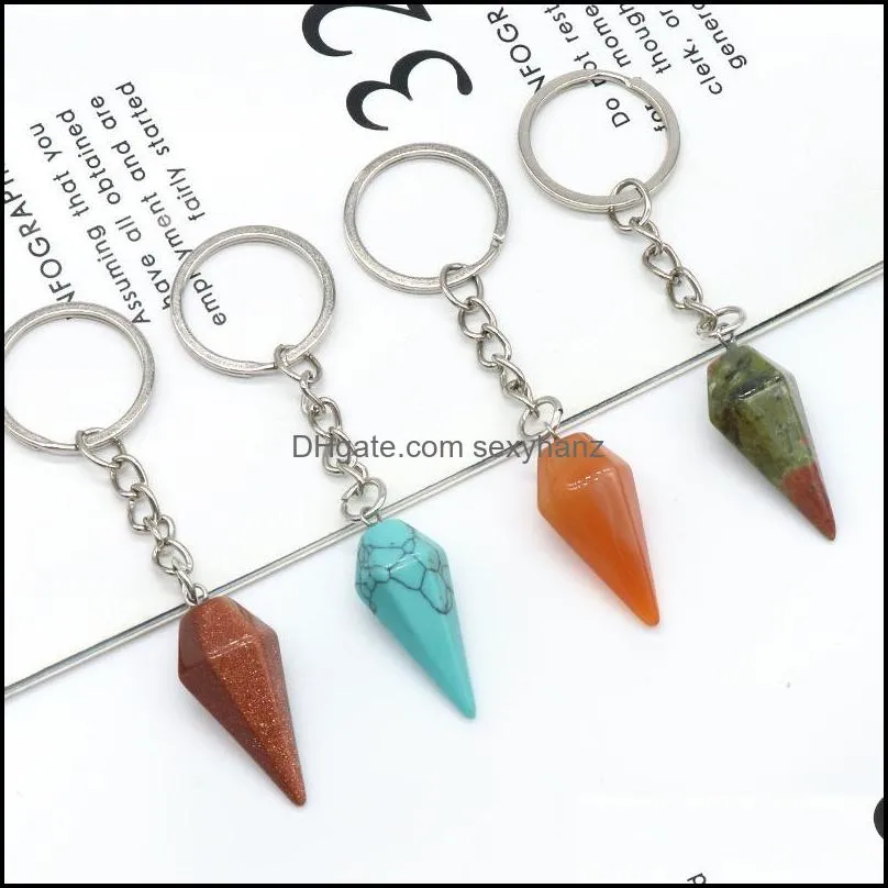 conical healing reiki chakra natural stone key rings pendant keychain crystal chakras quartz chains jewelry accessories