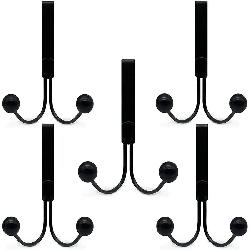 Hooks & Rails 5Pcs Over The Door Sturdy Metal Double Hanger Hook For Hanging Clothes Robes Hats CoatsHooks