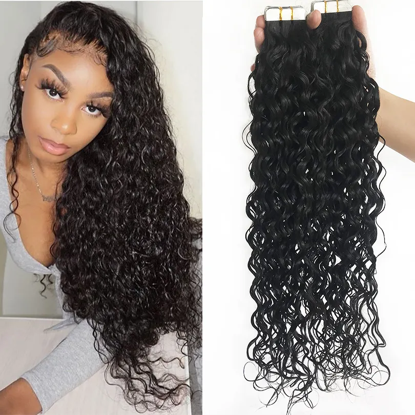 Brazilian Curly Hair Skin Weft 100% Human Hairs Tape in Microlinks Extenion Natural Color 40 Pieces For Women