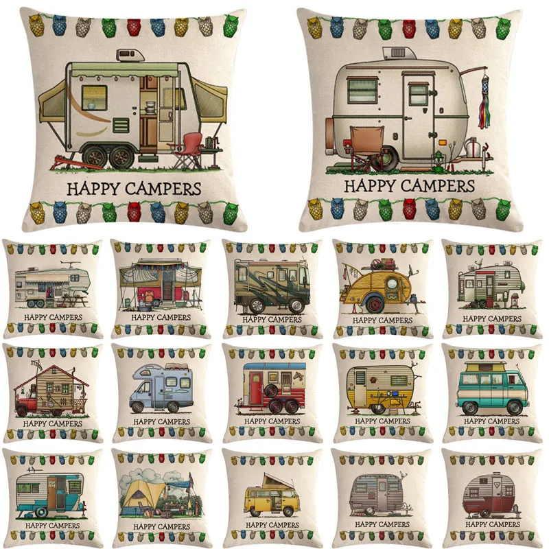 Travesseiro de travesseiro 1 PCS campistas Padrão de ônibus Padrão de linho de algodão Pillow Cushion Capa Sofá de cama de cama decorativa FUNDA COJIN 40649 220714