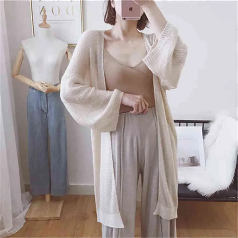 Women's Sweaters Mohair Vest Women Summer 2021 Korean Style Casual Loose Vhals With Long Sleeves SeeThrough Knitting Cardigan Knitwear Top J220915