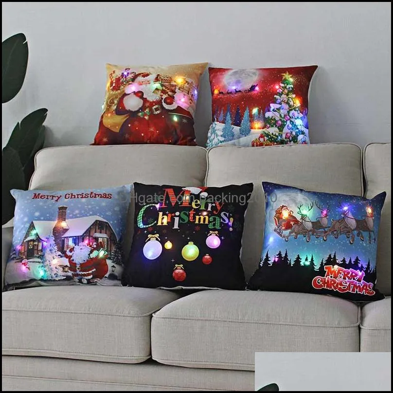 christmas pillow case led light decorations for home santa claus printed super soft plush cushion cover 45x45 cm