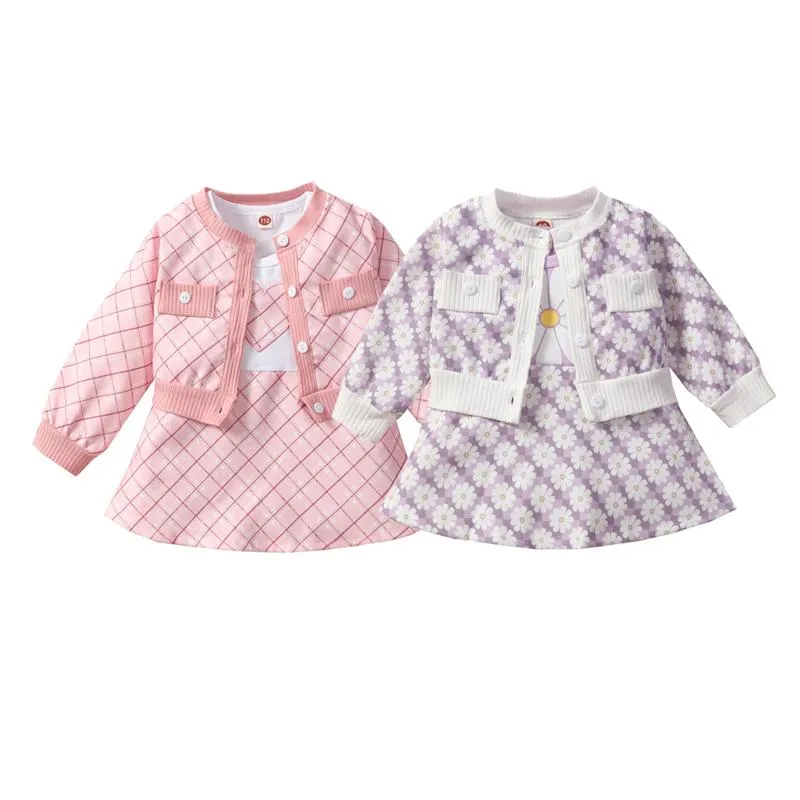Kledingsets geboren babymeisjeskleding set mode bloemen jas prinses mouwloze jurk 2pcs herfst peuter baby outfitsclothing