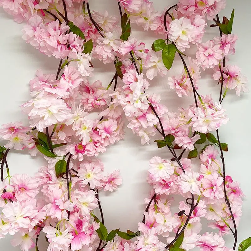 Decorative Flowers & Wreaths Artificial Cherry Vine Romantic Flower Wall Hanging Wedding Arch Home Garden Party Silk VineDecorative