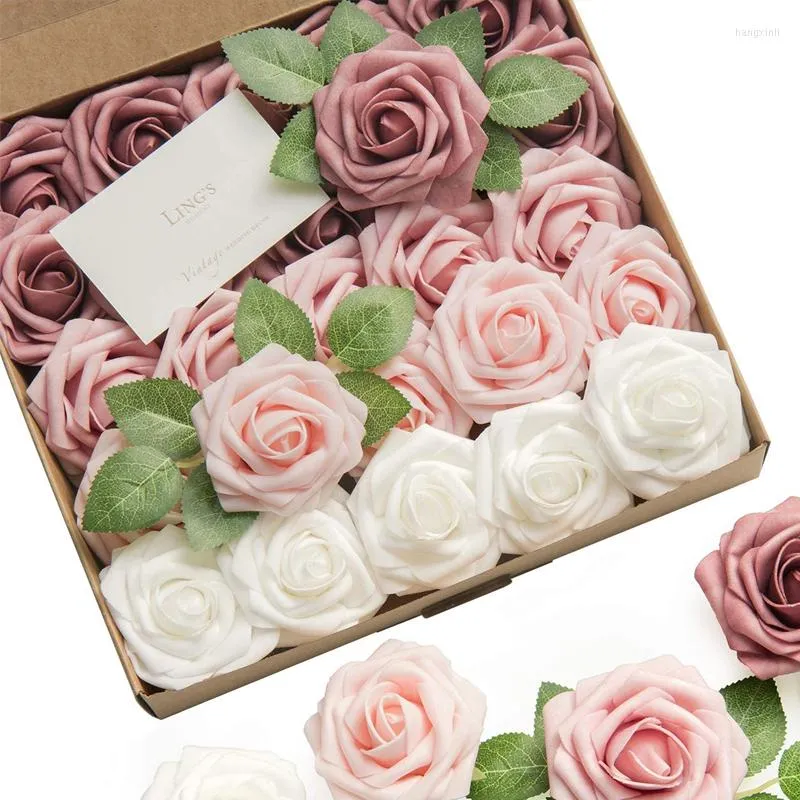 Decorative Flowers & Wreaths 25pcs/Box Artificial Flower Valentine'S Day Wedding Dried DIY Rose Bouquet Home Decoration Foam Floral 5