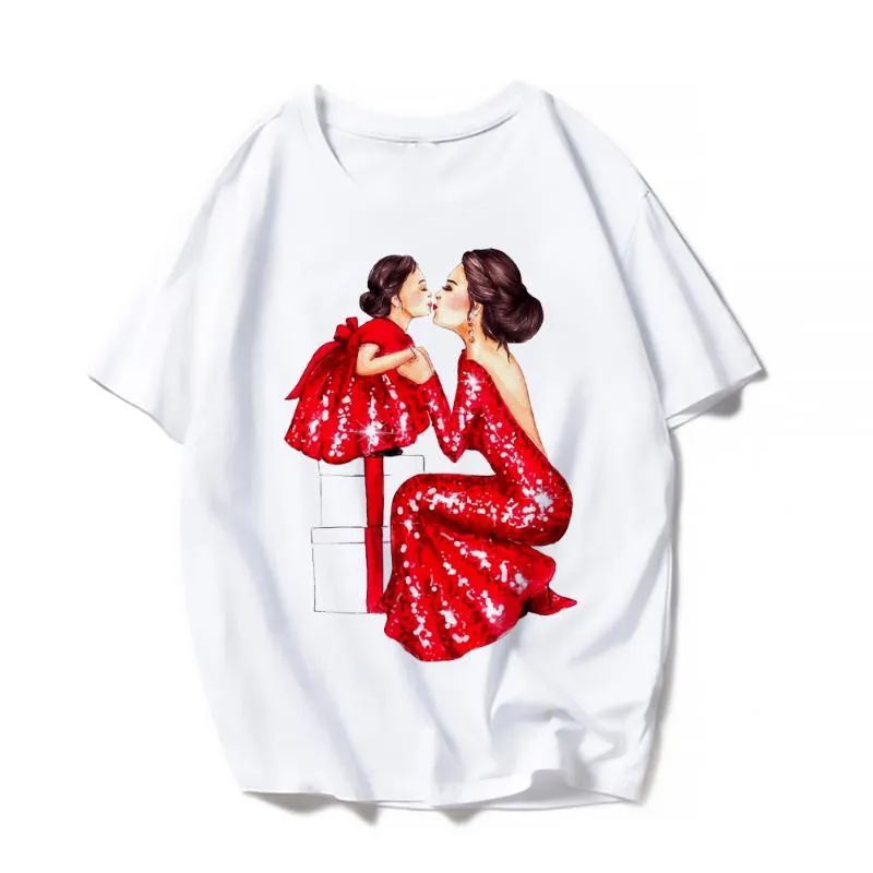여자 플러스 사이즈 티셔츠 여자 티셔츠 그래픽 엄마 딸 인쇄 여성 탑 티셔츠 패션 짧은 슬리브 여름 옷 4xlwomen.