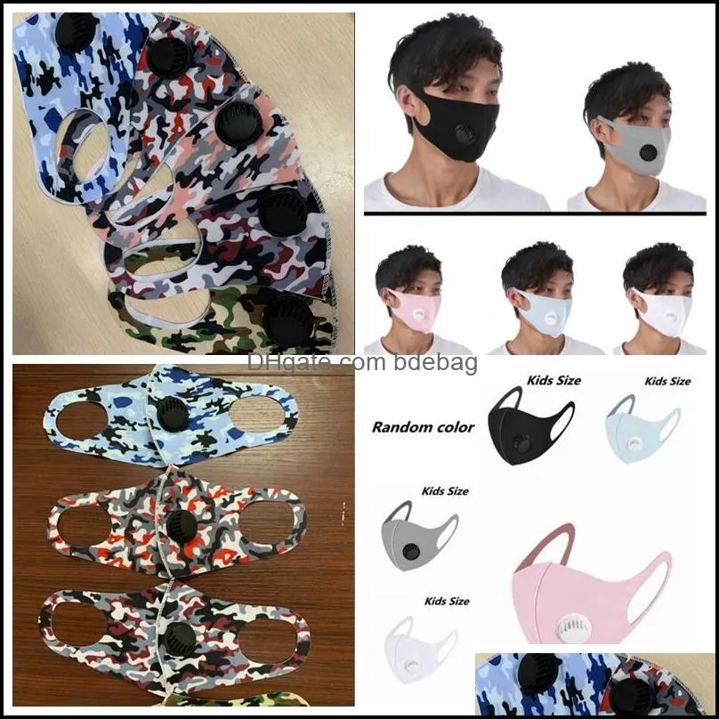 Adult Kids Ice Silk Breathing Valve Mask Anti-Dust Adjustable Face Masks Camouflage Mask Washable Reusable Valve Masks GGA3539