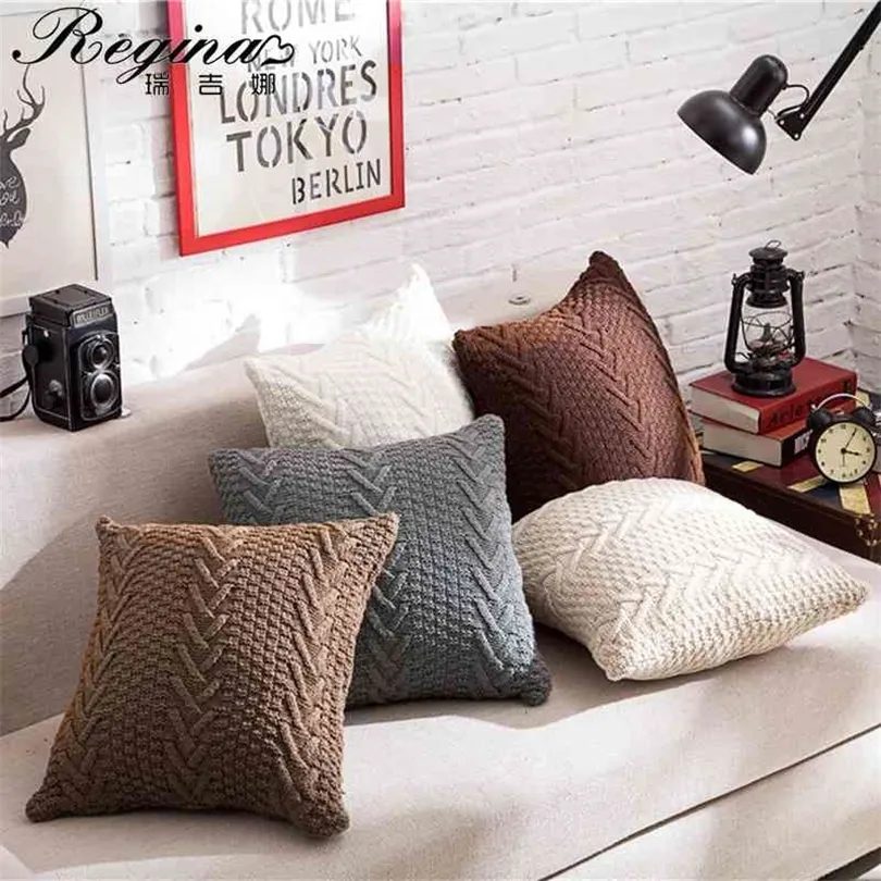 REGINA Knitted Cushion Cover Dry Acrylic Delicate Crochet Pillow Cover 4545 Pink Yellow White Sofa Chair Decor Pillow Case 210401
