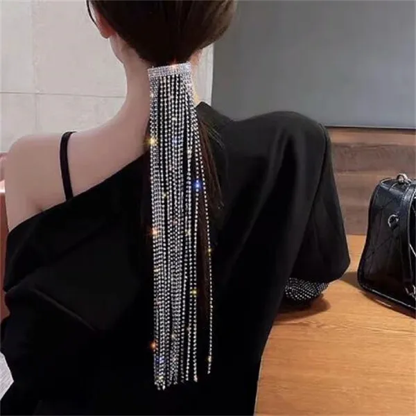 Parlatıcı Kadınlar Için Tam Rhinestone Tokalar Bijoux Uzun Püskül Kristal Saç Aksesuarları Düğün Ziyafet Takı GC984