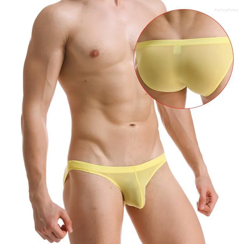 Transparente Herren-Slips aus sexy Eisseide, ultradünn, bequem, Low Rise, männlich, Mini-Unterhose, Bikini-Unterhose