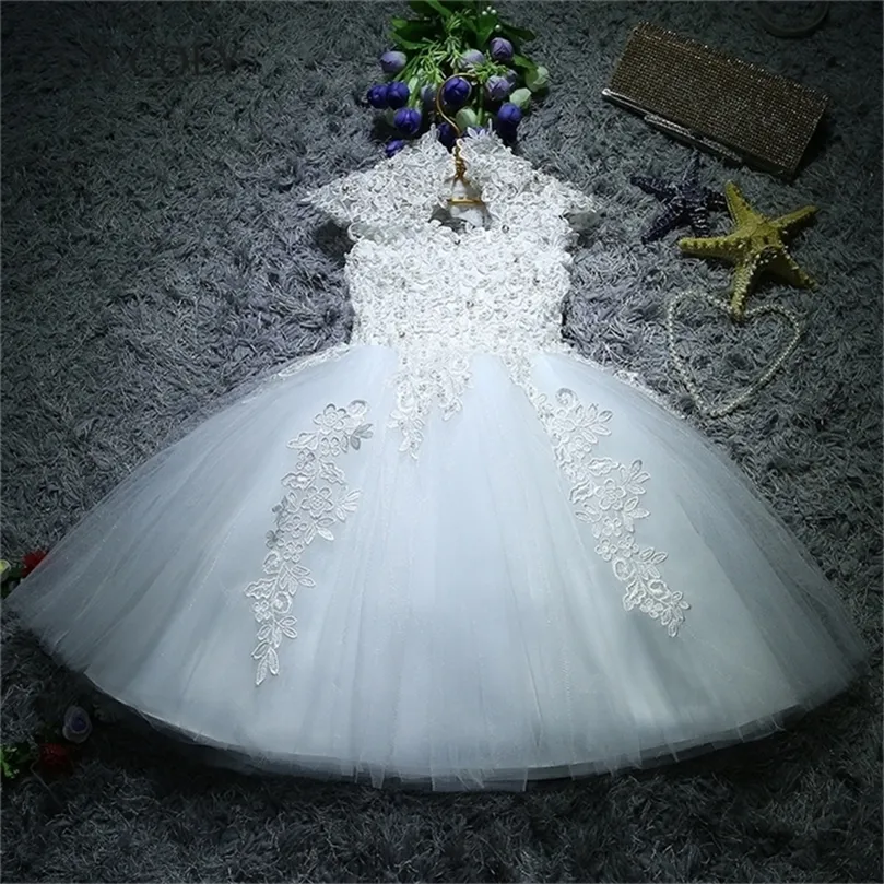 born Baby Girls Baptism Christmas Dresses White Sequin Beads Lace 1 Year Birthday Dress Infant Princess Christening Dress LJ201221