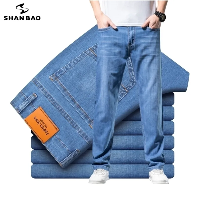 Shan Bao Loose Light Lightweight Stretch Calças de Jeans Verão Estilo Clássico Negócio Casual Homens Jovens Denim 220328