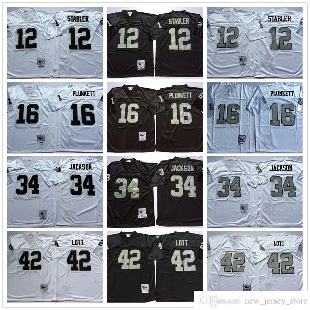 NCAA Throwback 34 Bo Jackson Football Jerseys Retro Stitch 12 Ken Stabler 16 Jim Plunkett 42 Ronnie Lott Jersey College Black Silver White