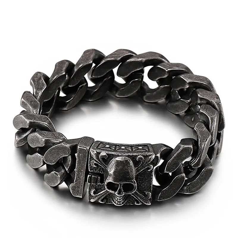 Biker Bracelet Men's Polished Stainless Steel Punk Biker Rocker Skull Head Chain... Biker Jewelry For Men - Foto 8