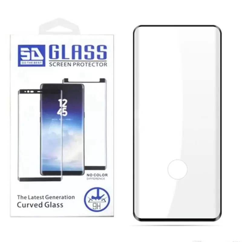 Kantenklebende 3D-gebogene Displayschutzfolien für Samsung S S22 S21 20 Ultra Note 20 10 S10 Plus S10e, hüllenfreundlich, gehärtetes Gas, zum Entsperren von Fingerabdrücken mit hochempfindlichem Loch
