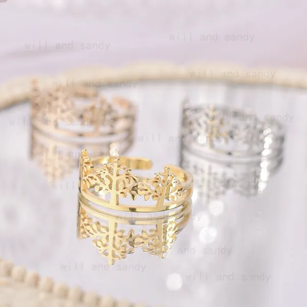 Gold plated Life Tree Crown Ring band Stainless Steel Rings woman fine jewelry rings Fashion