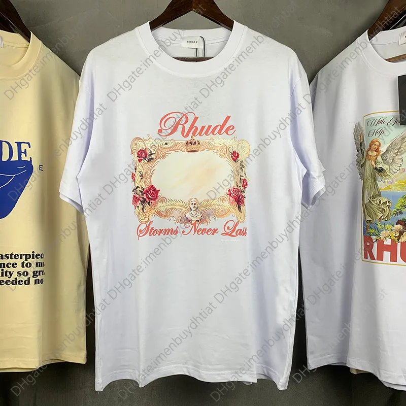 Дизайнер рубашки T Sell Gell Rhude Trush Resort Print Print Spring Summer Tee Мужчины женщины высококачественная повседневная футболка.