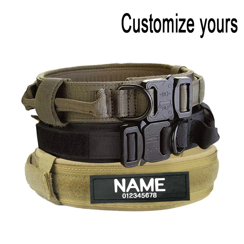 Collare per cani con targhetta in nylon regolabile tattico militare grande con manico per addestramento in esecuzione personalizzato Pet Y200515