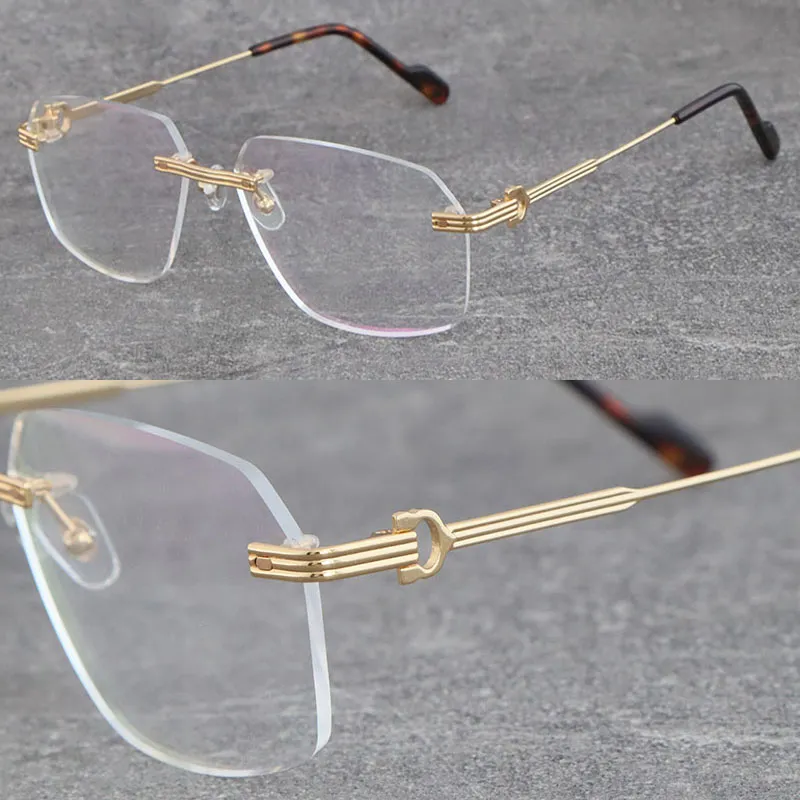 Nieuwste Mode Metalen Groot Vierkant Frame 0271S-1 Randloze Brillen Vrouwen Bril Mannen Luxe Bescherming Brillen Mode ontwerper Koppeltas Optische Bijziend Maat 60