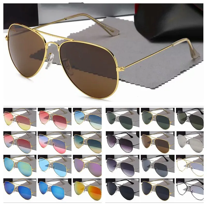 Luxury Designer Sunglasses Men Women Mirror Metal Frame Pilot Sunglass Classic Vintage Eyewear Anti-UV Cycling Driving 1pcs Fashion Sun glasses With Free Case
