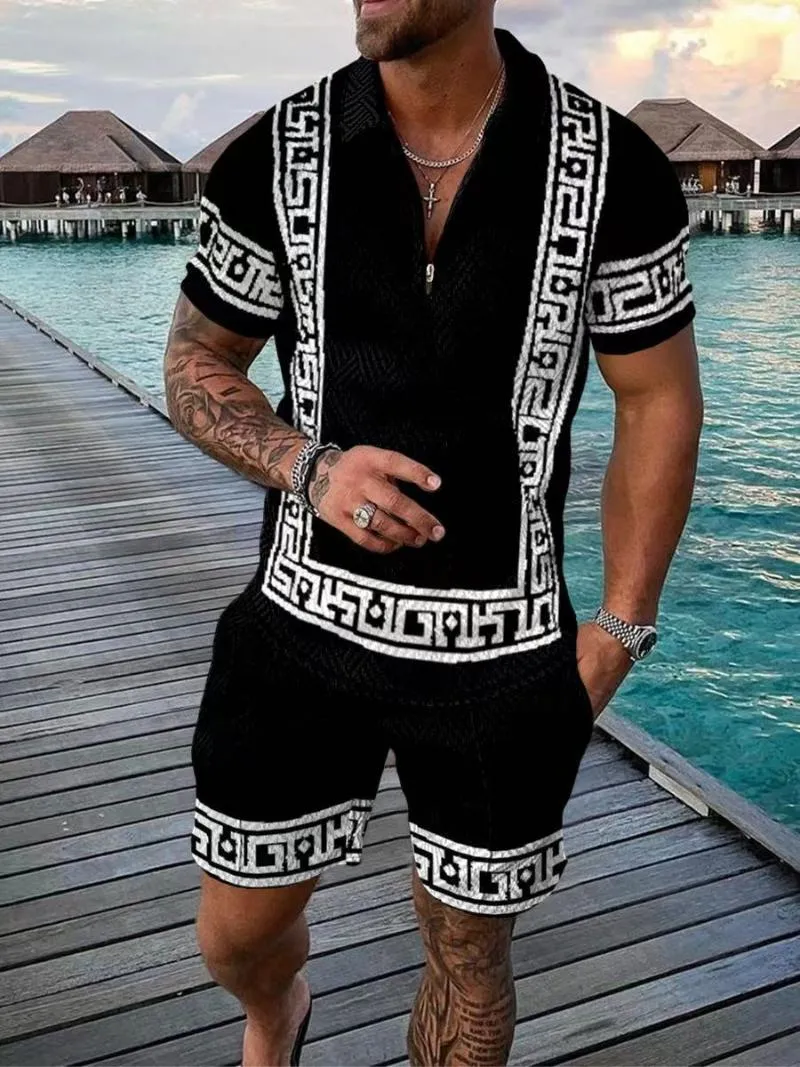 Mens Tracksuits Tracksuit Summer Short Sleeve Shirt and Shorts Passar Tvådelar Set Male Gym Sport Golf Clothing Streetwear For Men