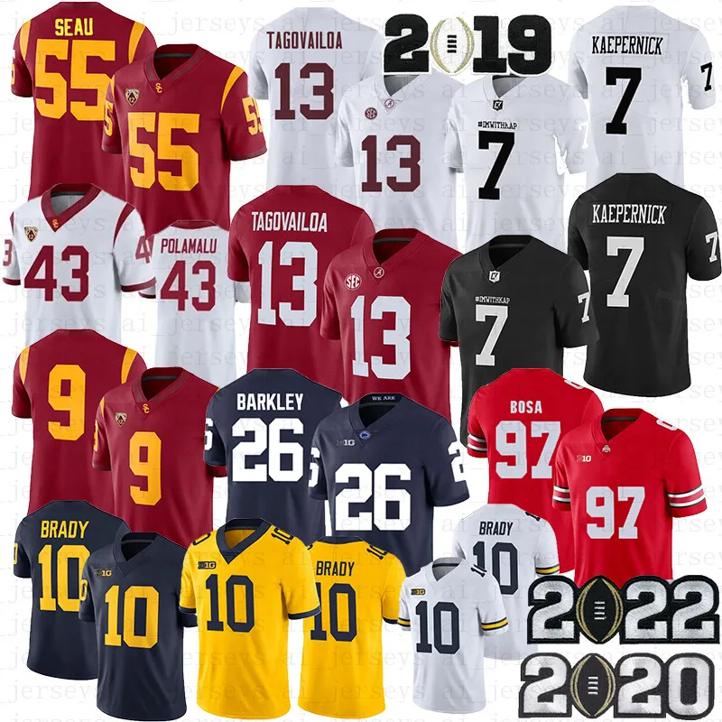 NCAA College Football Jerseys 7 Kaepernick Imwithkap 26 Barkley 10 Brady 13 Tua Tagovailoa 43 Polamalu Alabama Tide Wolverines Penn State Nittany Lion USC Trojans