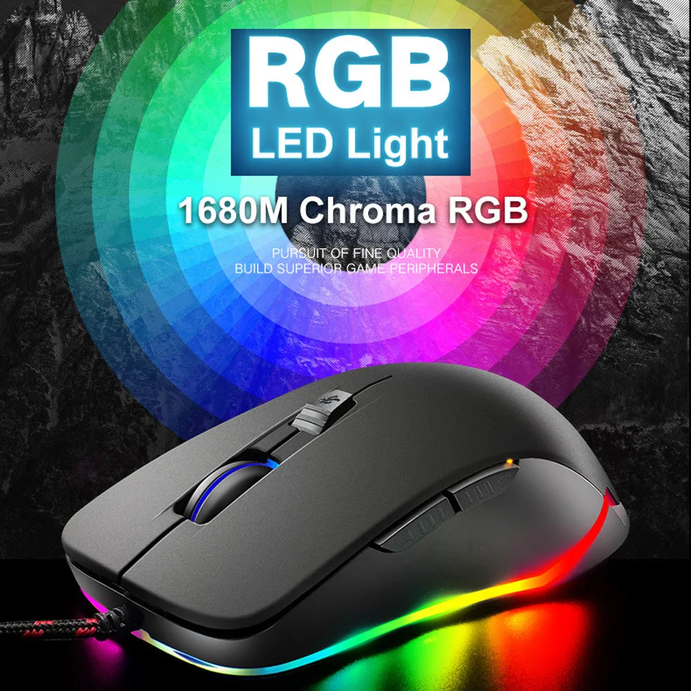 V6 ratos com fio RGB LED Backlit 4000dpi Óptica USB Ergonômico Gaming Mouse Portátil Ergonômico Computador Silencioso PC Gamer Laptop Desktop