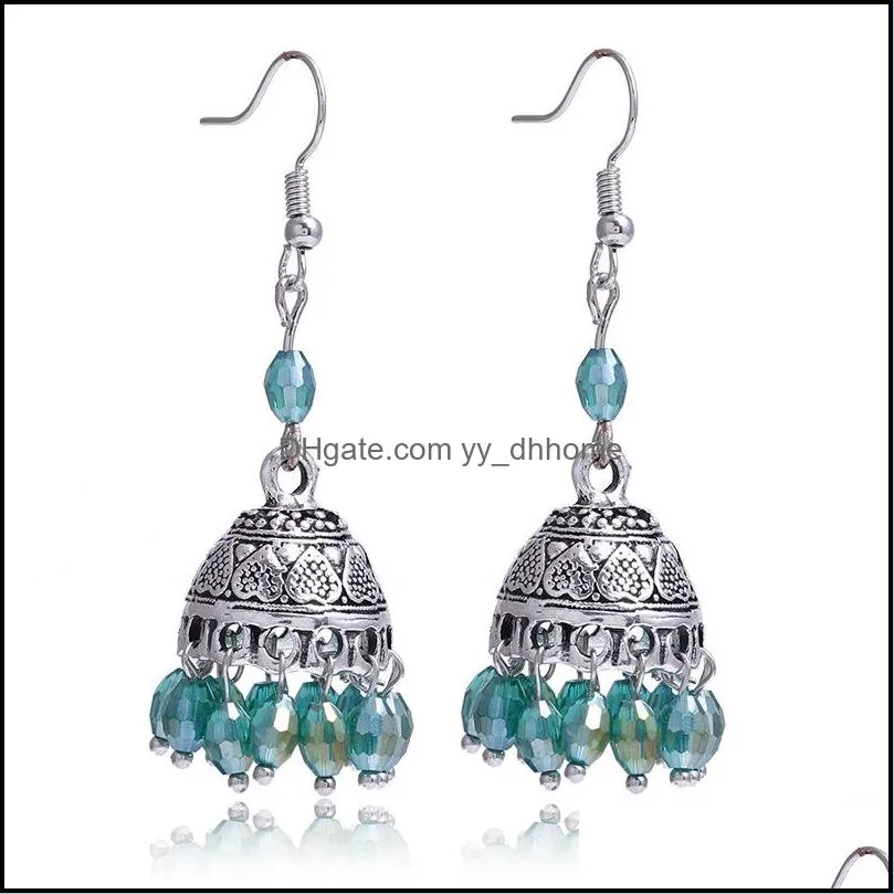 silver drop earrings for women girl national style antique dangle carved crystal tassel earrings fashion jewelry wholesale - 0824wh